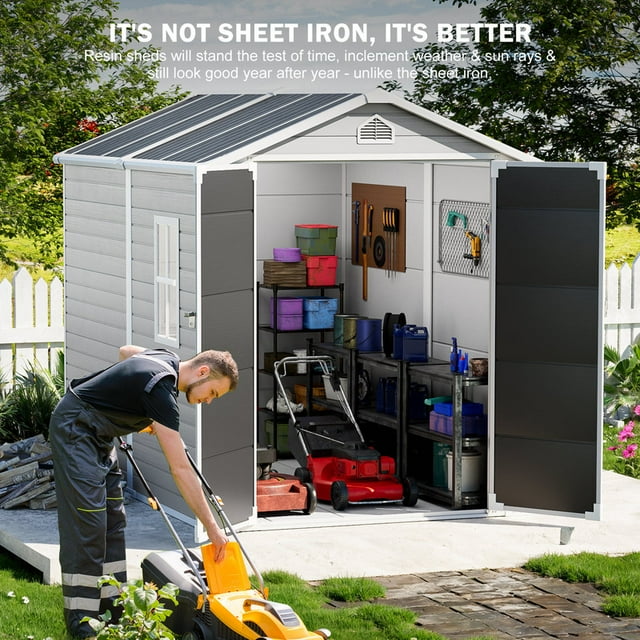 EcoSheds™ LARGE 6x8ft Silver RESIN Outdoor Storage Shed