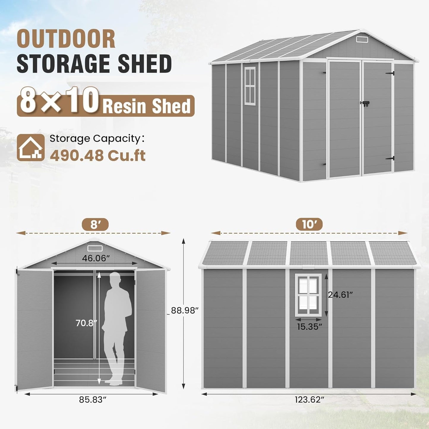 EcoSheds™ EXTRA LARGE Modern 8x10ft RESIN Outdoor Storage Shed