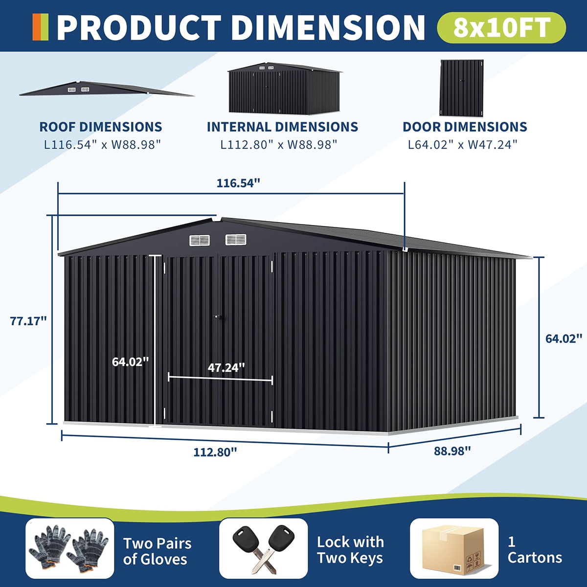 EcoSheds™ EXTRA LARGE 8x10ft METAL Outdoor Storage Shed