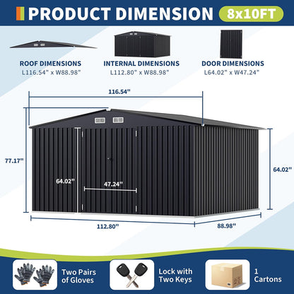 EcoSheds™ EXTRA LARGE 8x10ft METAL Outdoor Storage Shed