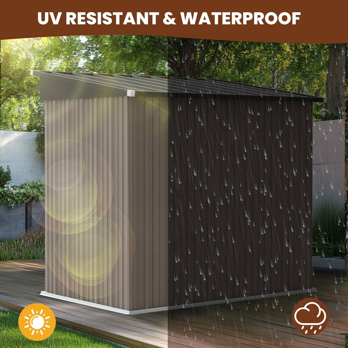 EcoSheds™ MEDIUM 6x4ft Light Brown METAL Outdoor Storage Shed