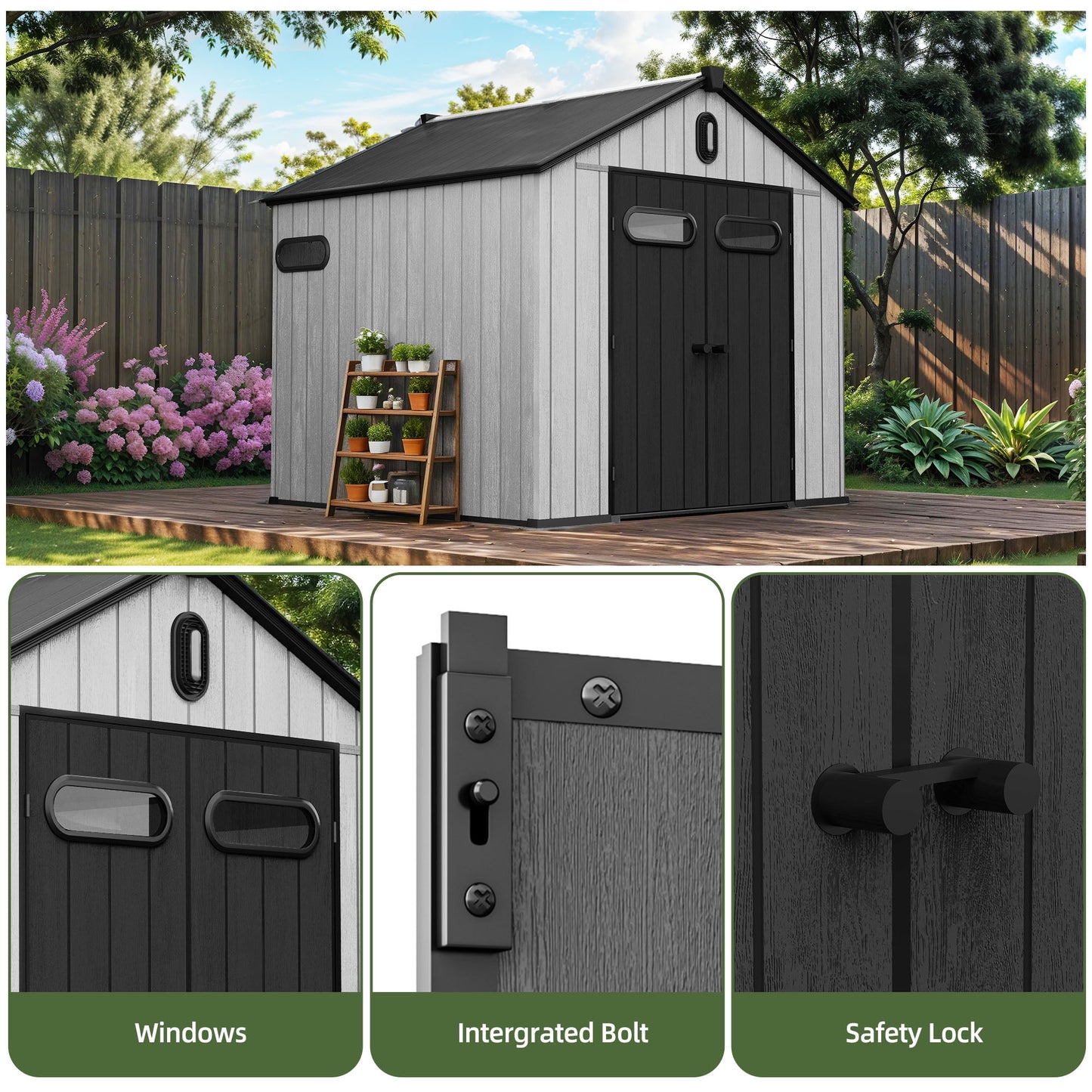 EcoSheds™ EXTRA LARGE Modern 8x8ft RESIN Outdoor Storage Shed
