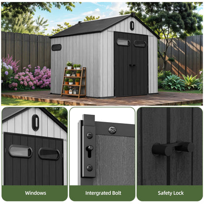 EcoSheds™ EXTRA LARGE Modern 8x8ft RESIN Outdoor Storage Shed