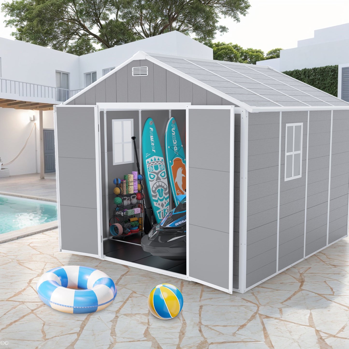 EcoSheds™ EXTRA LARGE Modern 8x8ft RESIN Outdoor Storage Shed