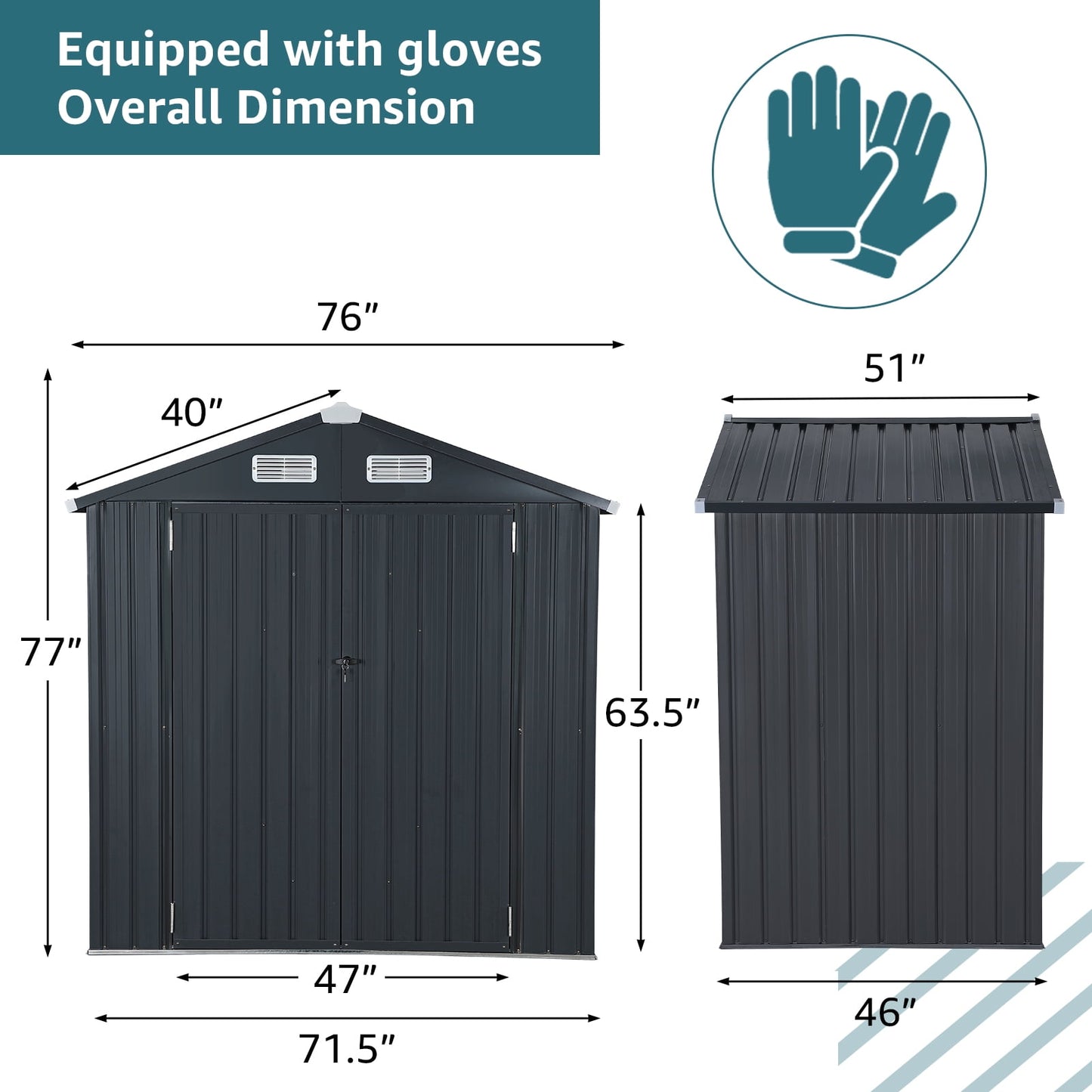 EcoSheds™ MEDIUM 6x4ft Black METAL Outdoor Storage Shed