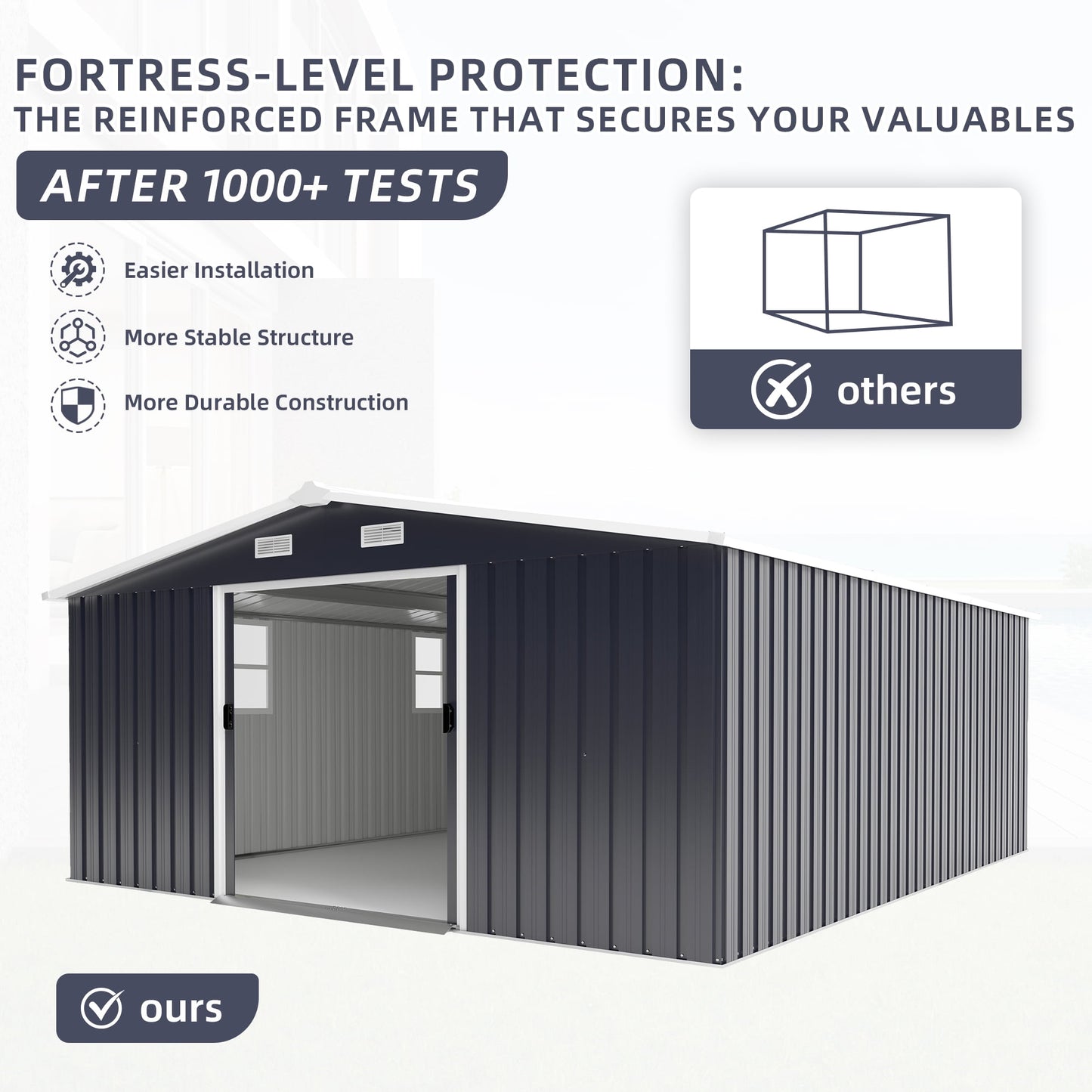 EcoSheds™ EXTRA LARGE Premium 10x12ft METAL Sliding Doors & Dual Sunlit Windows Outdoor Storage Sheds