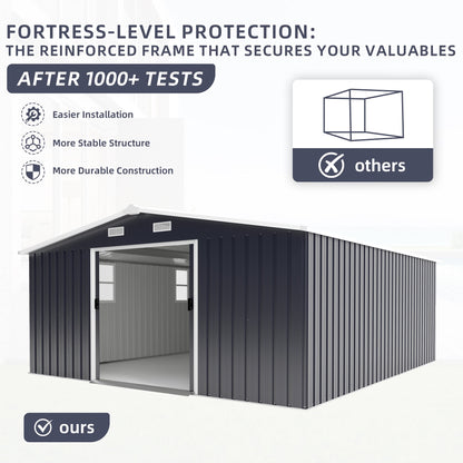 EcoSheds™ EXTRA LARGE Premium 10x12ft METAL Sliding Doors & Dual Sunlit Windows Outdoor Storage Sheds