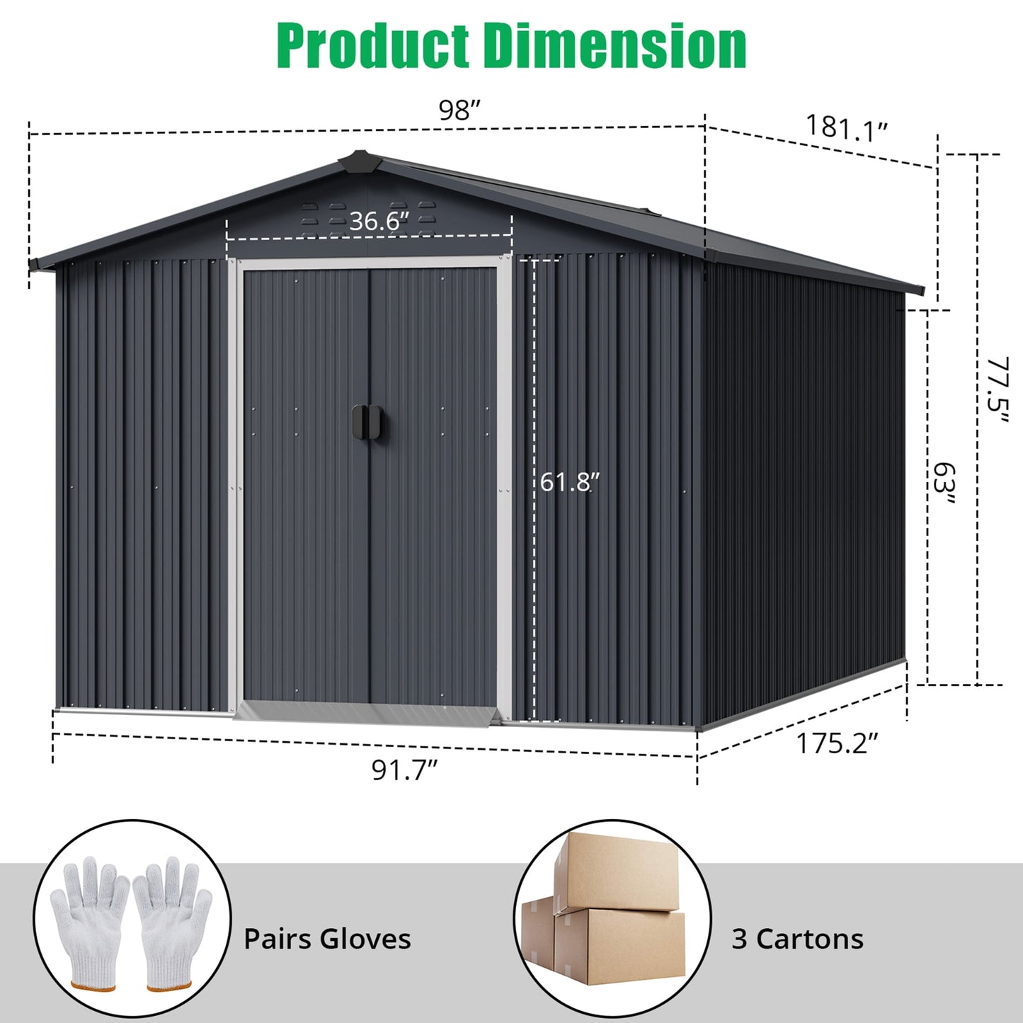 EcoSheds™ EXTRA LARGE 8x15ft METAL Sliding Door Outdoor Storage Sheds