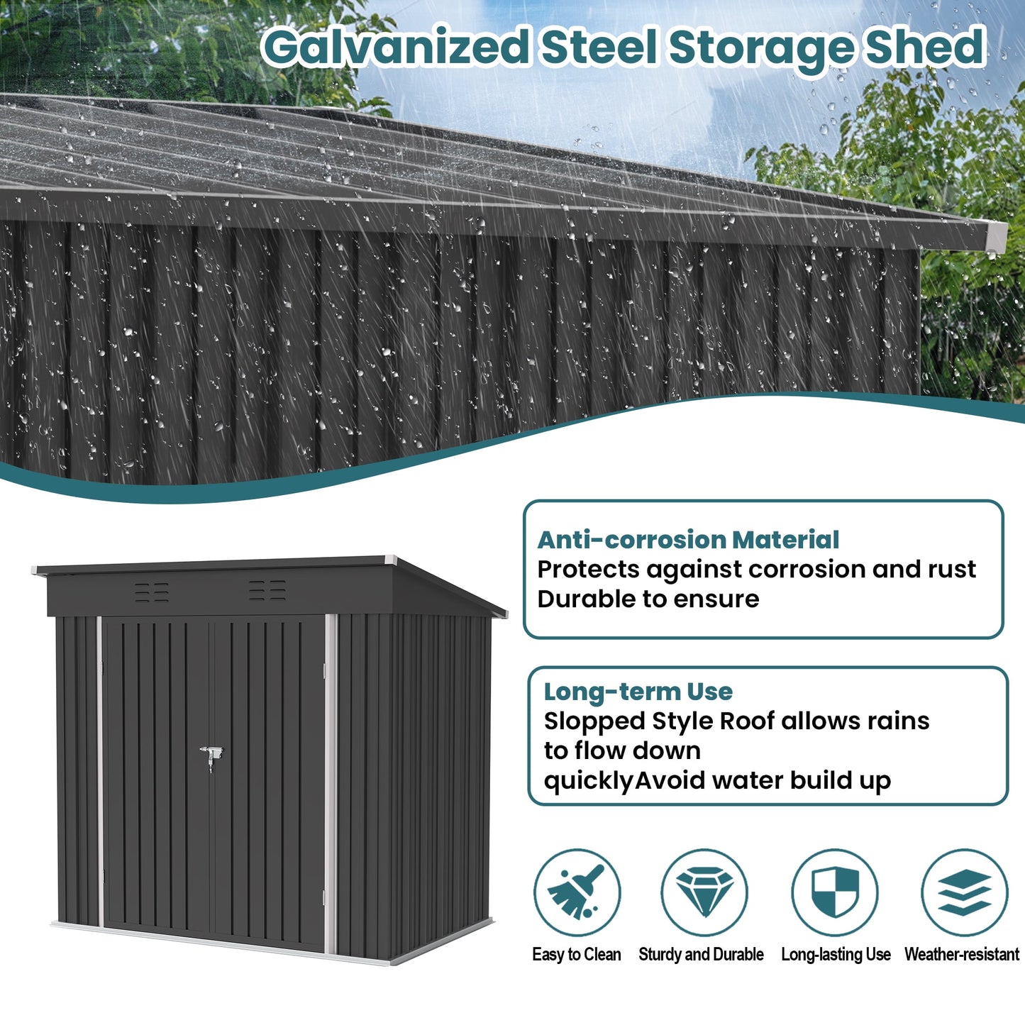 EcoSheds™ MEDIUM 6x4ft Gray METAL Outdoor Storage Shed