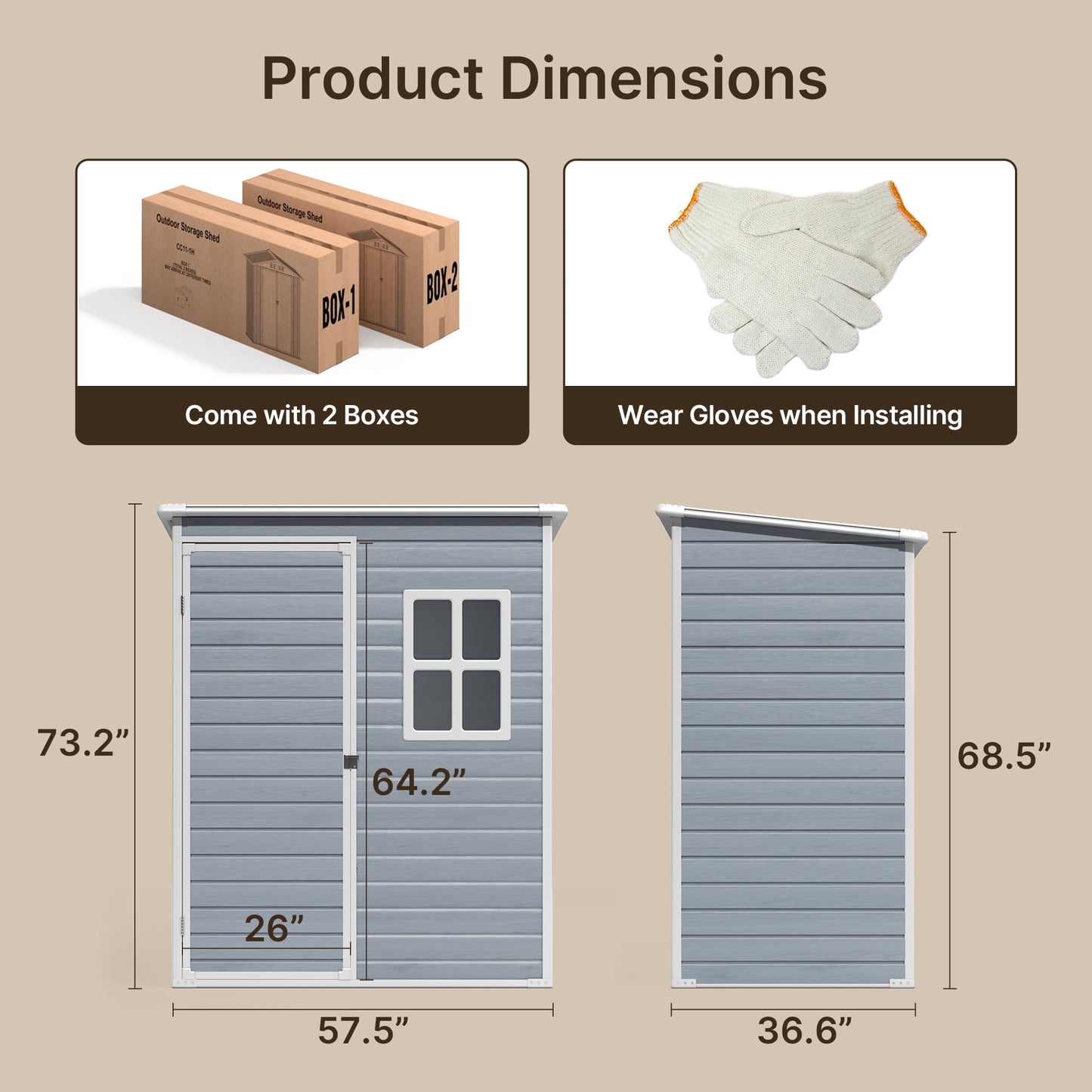 EcoSheds™ SMALL 5x3ft Dark Gray RESIN Outdoor Storage Shed