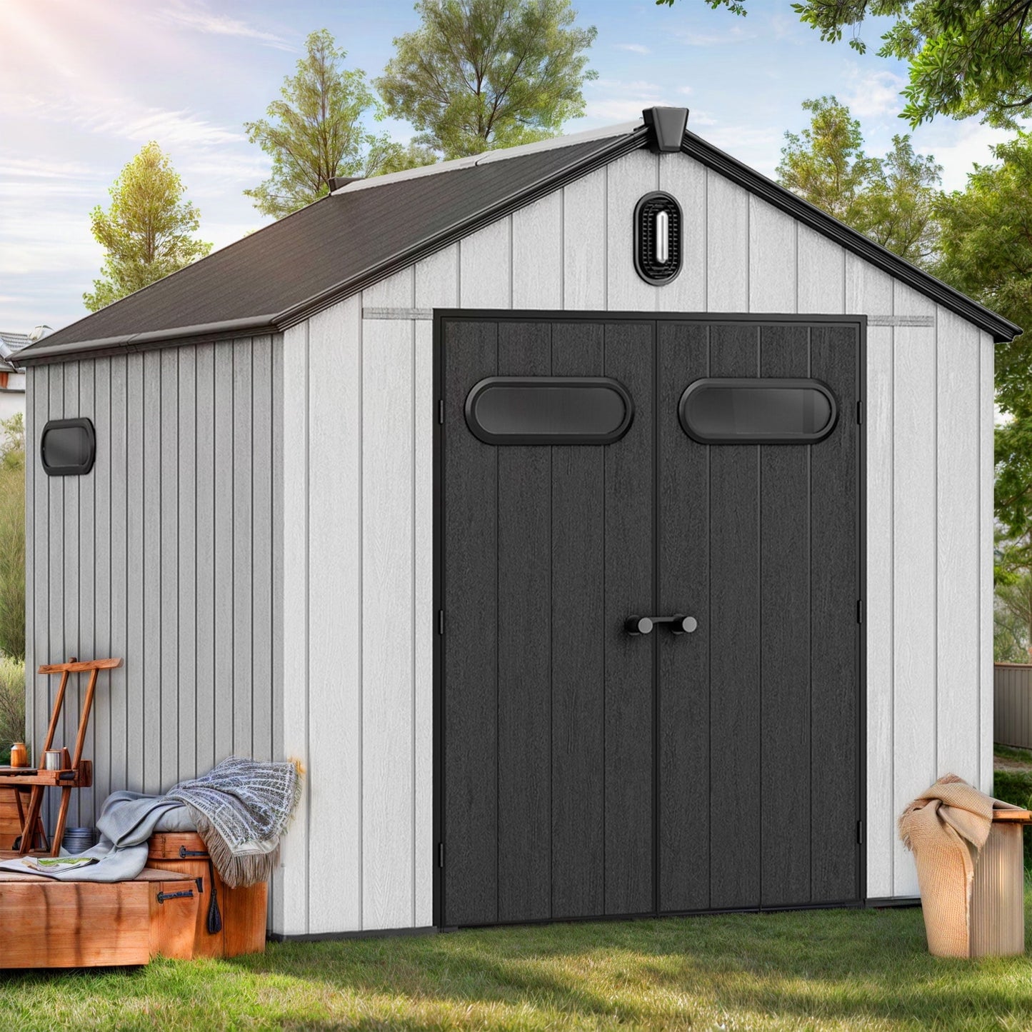 EcoSheds™ EXTRA LARGE Modern 8x8ft RESIN Outdoor Storage Shed