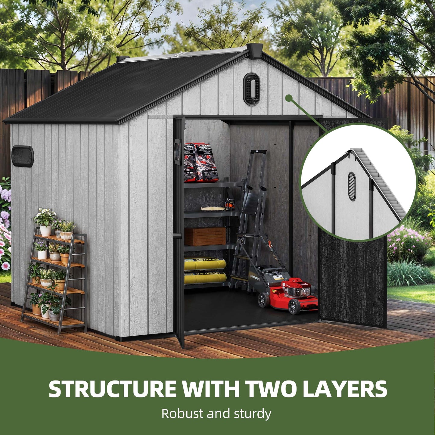 EcoSheds™ EXTRA LARGE Modern 8x8ft RESIN Outdoor Storage Shed