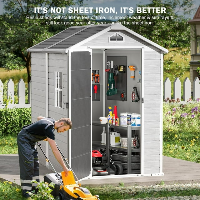 EcoSheds™ MEDIUM 4x6ft Gray/Black RESIN Outdoor Storage Shed