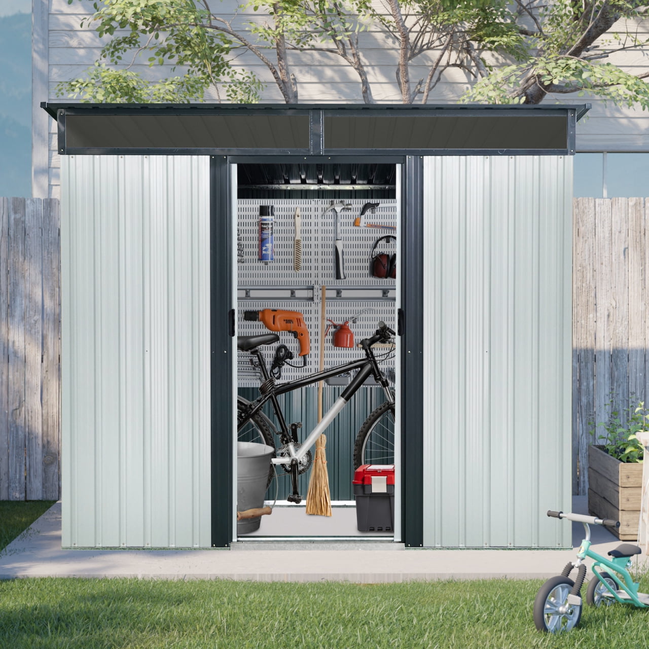 EcoSheds™ LARGE 6x8ft METAL Sliding Door Outdoor Storage Shed