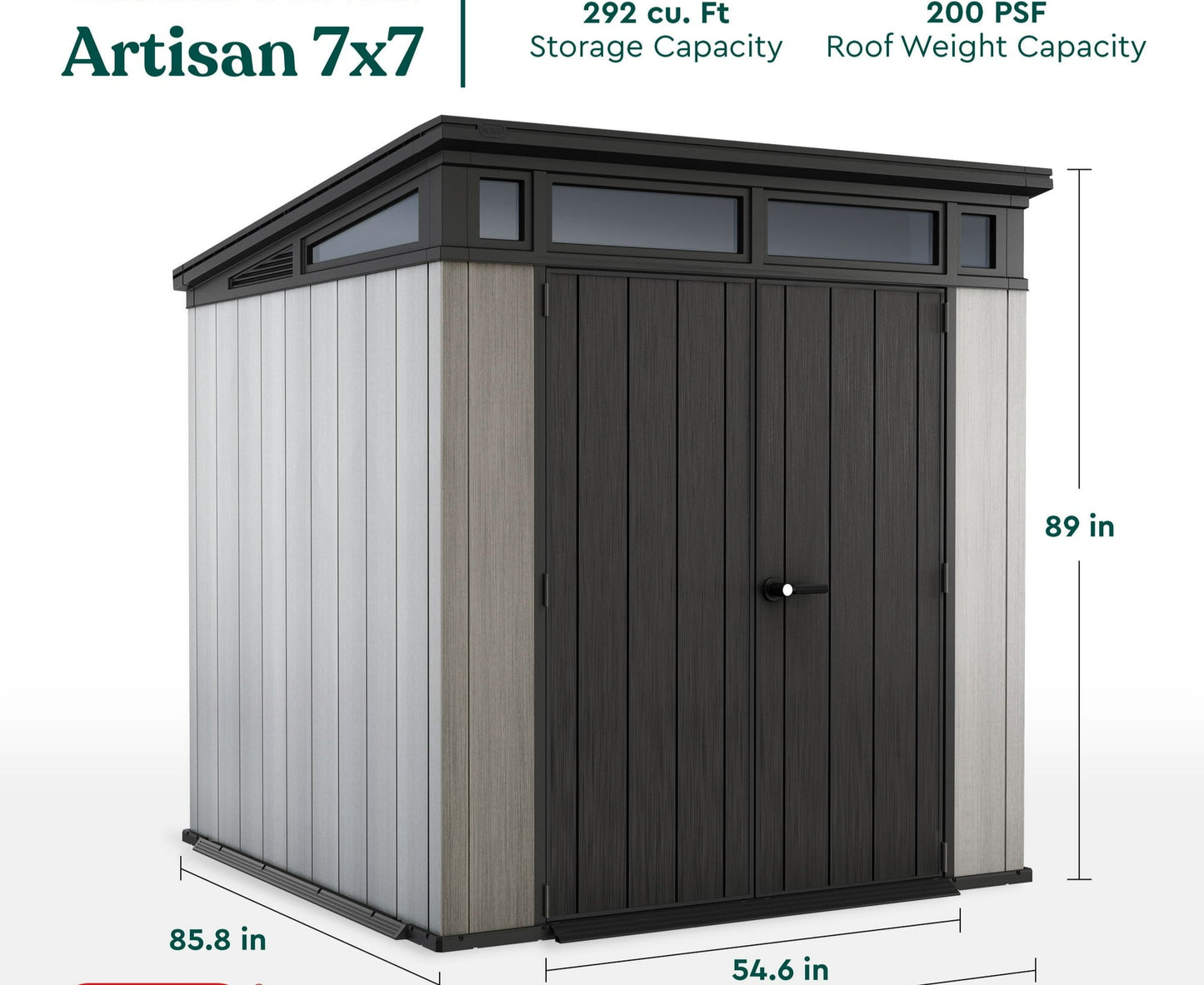 EcoSheds™ EXTRA LARGE Modern 7x7ft RESIN Outdoor Storage Shed