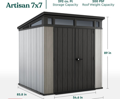 EcoSheds™ EXTRA LARGE Modern 7x7ft RESIN Outdoor Storage Shed