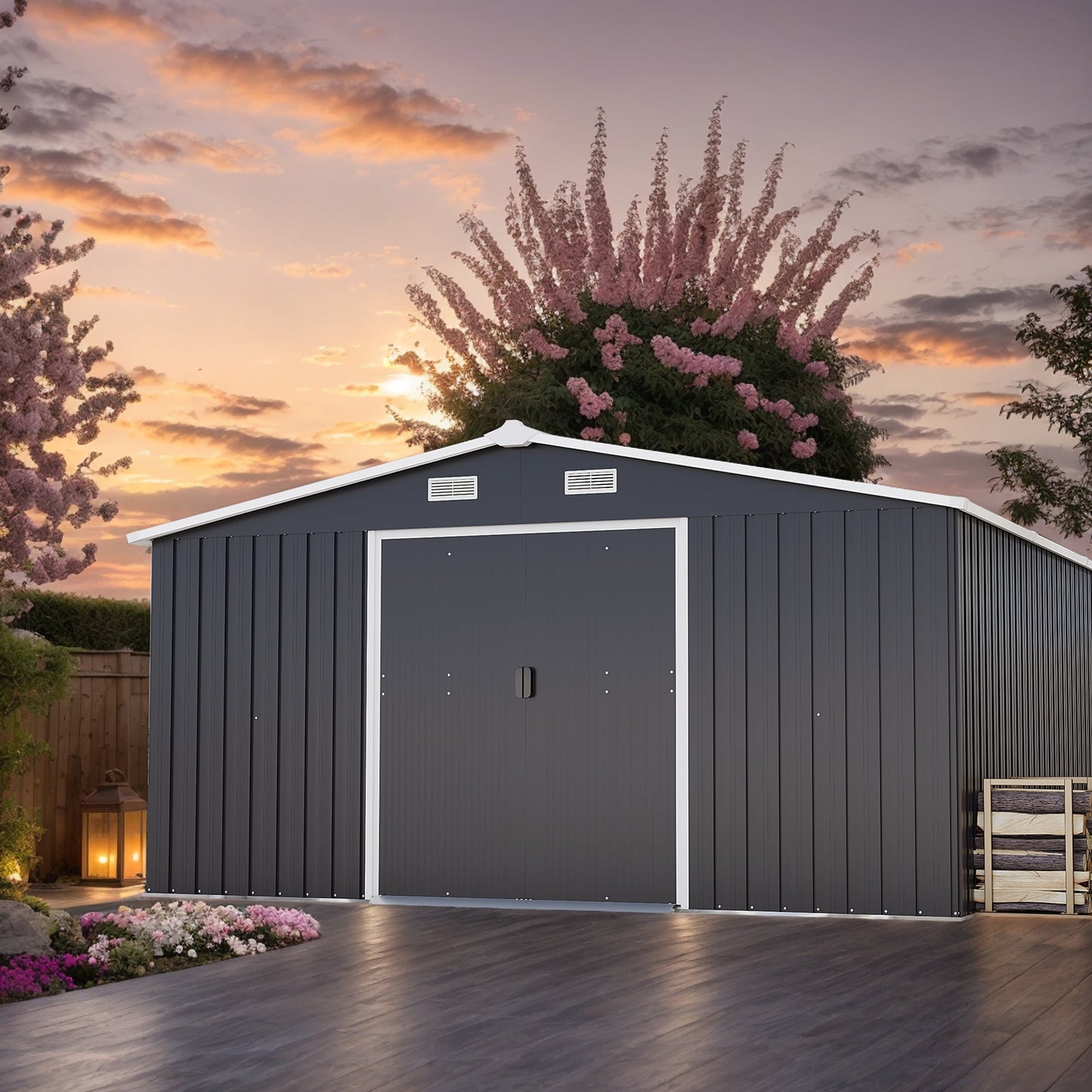 EcoSheds™ EXTRA LARGE Premium 10x12ft METAL Sliding Doors & Dual Sunlit Windows Outdoor Storage Sheds