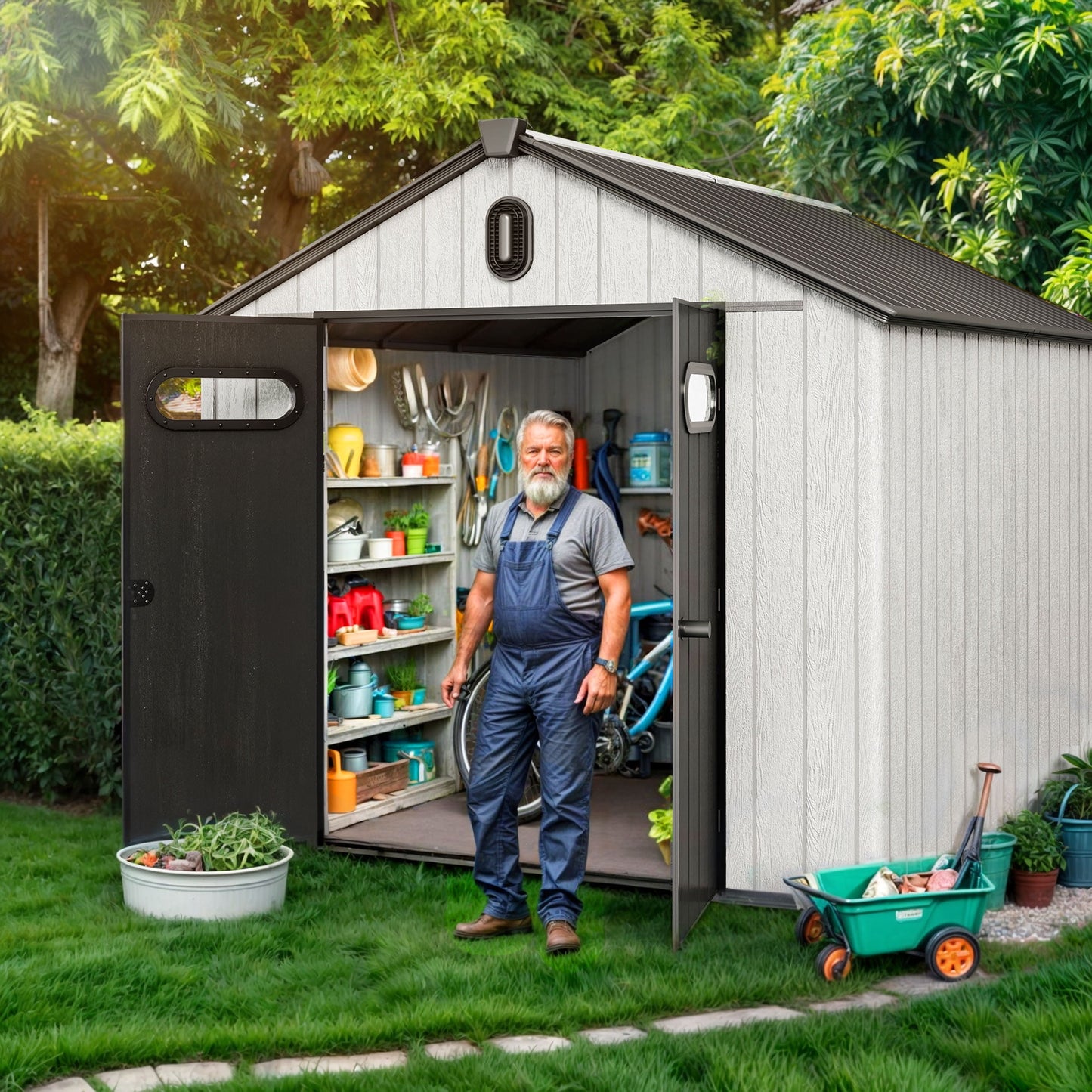 EcoSheds™ EXTRA LARGE Modern 8x8ft RESIN Outdoor Storage Shed