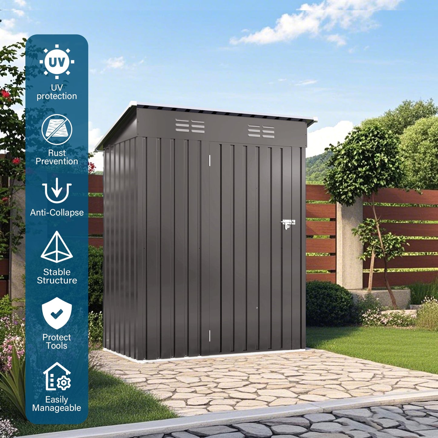 EcoSheds™ SMALL 5x3ft Gray METAL Outdoor Storage Shed