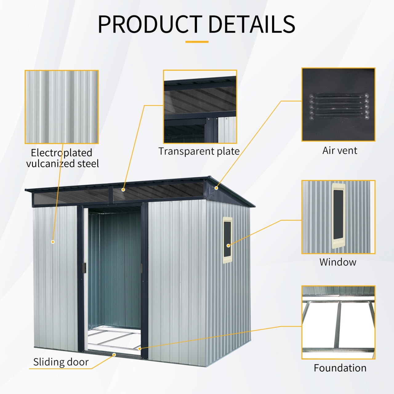 EcoSheds™ LARGE 6x8ft METAL Sliding Door Outdoor Storage Shed