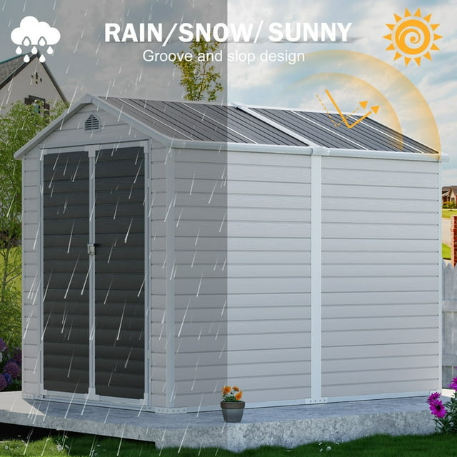 EcoSheds™ LARGE 6x8ft Silver RESIN Outdoor Storage Shed