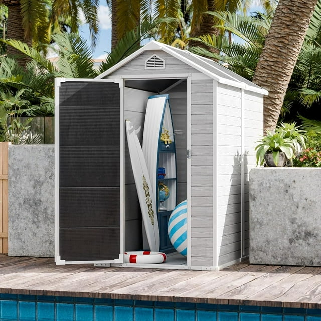 EcoSheds™ MEDIUM 4x6ft Gray/Black RESIN Outdoor Storage Shed