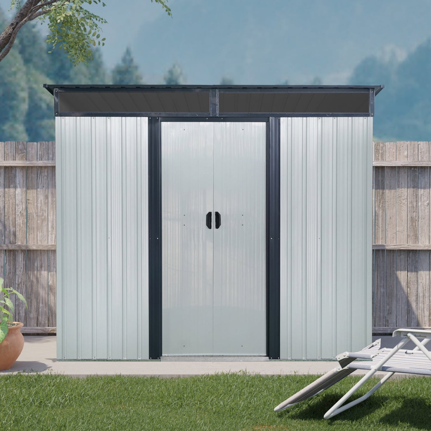 EcoSheds™ LARGE 6x8ft METAL Sliding Door Outdoor Storage Shed