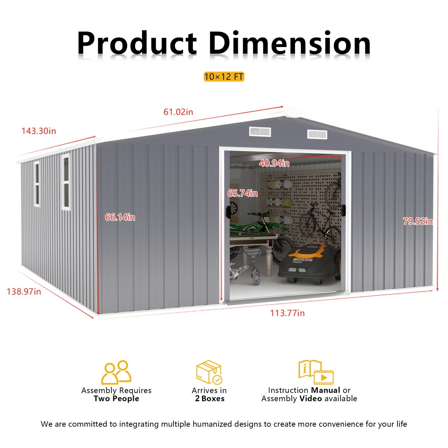 EcoSheds™ EXTRA LARGE Premium 10x12ft METAL Sliding Doors & Dual Sunlit Windows Outdoor Storage Sheds