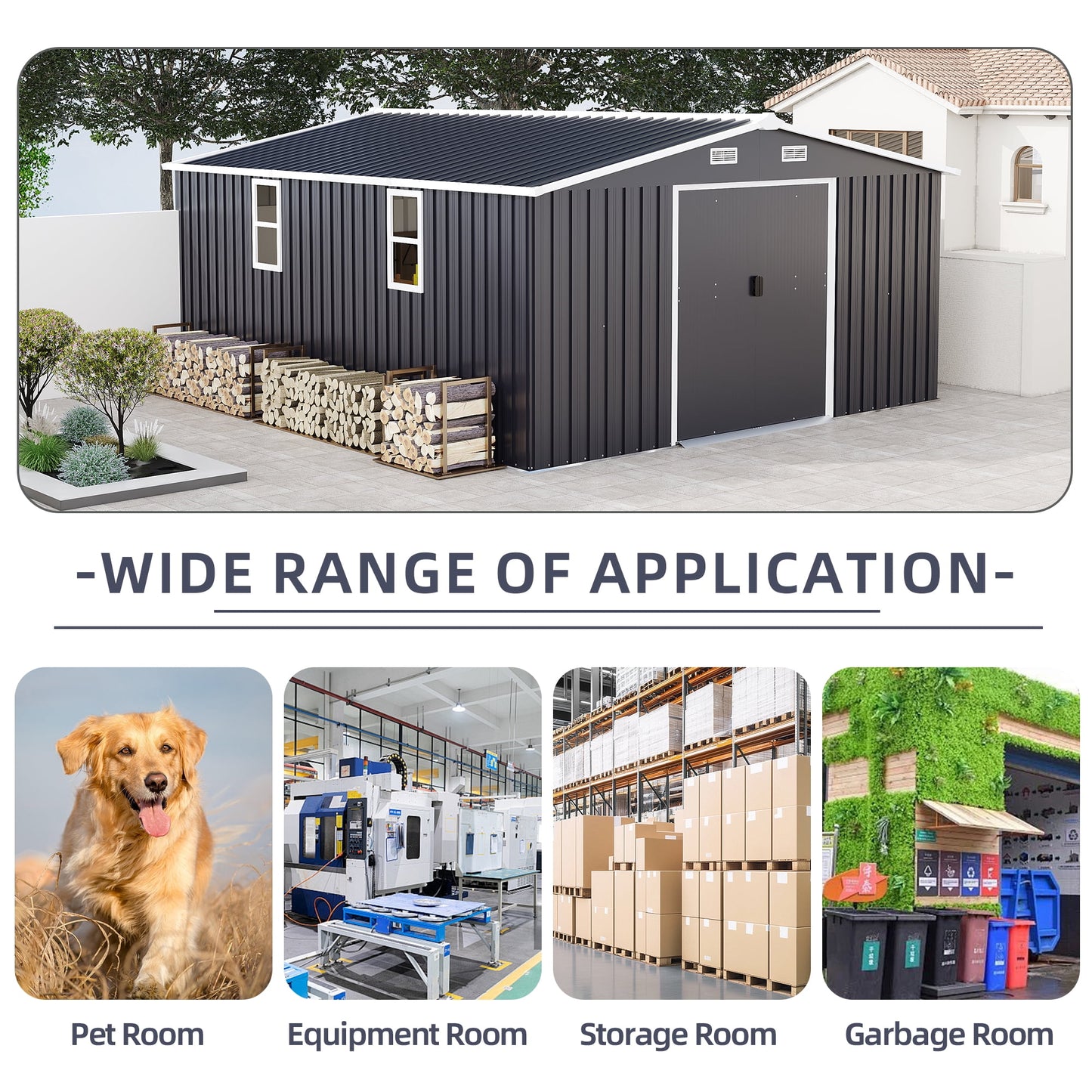 EcoSheds™ EXTRA LARGE Premium 10x12ft METAL Sliding Doors & Dual Sunlit Windows Outdoor Storage Sheds