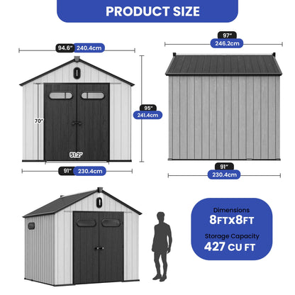 EcoSheds™ EXTRA LARGE Modern 8x8ft RESIN Outdoor Storage Shed