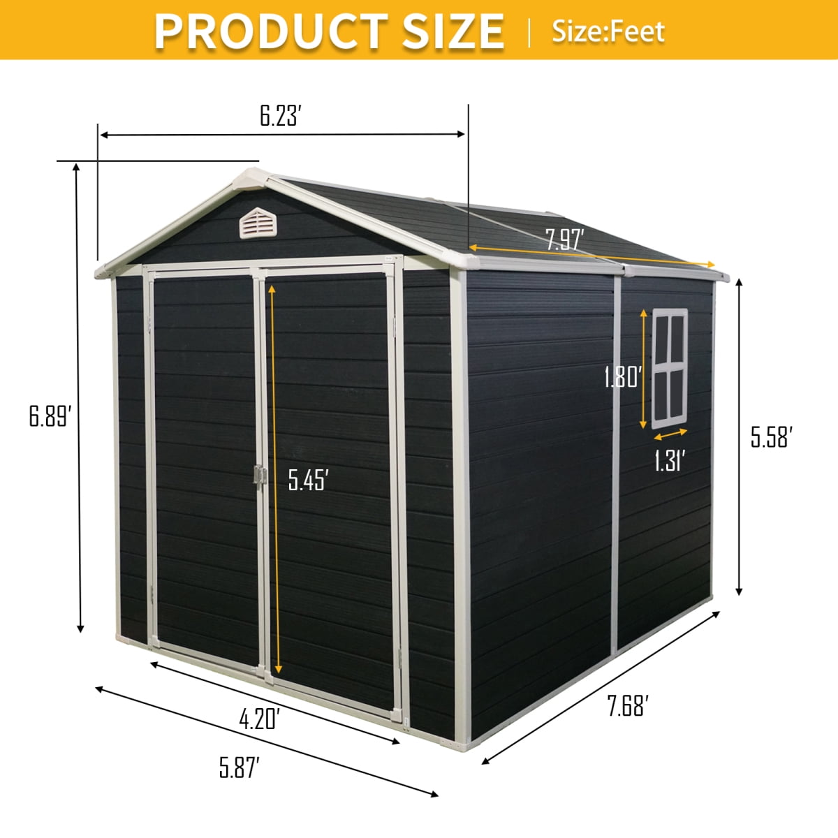 EcoSheds™ LARGE 6x8ft Black RESIN Outdoor Storage Shed