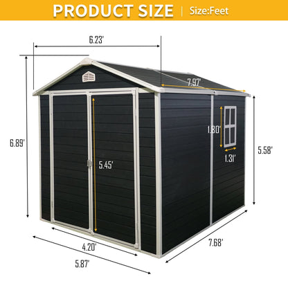 EcoSheds™ LARGE 6x8ft Black RESIN Outdoor Storage Shed
