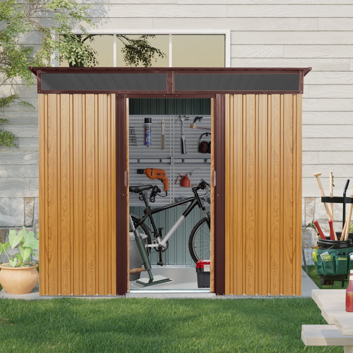 EcoSheds™ LARGE 6x8ft METAL Sliding Door Outdoor Storage Shed