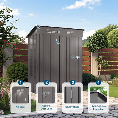 EcoSheds™ SMALL 5x3ft Gray METAL Outdoor Storage Shed