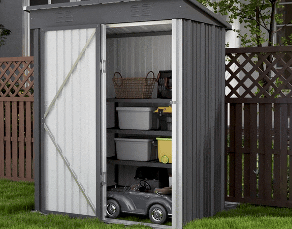 EcoSheds™ SMALL 5x3ft Gray METAL Outdoor Storage Shed
