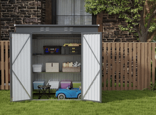 EcoSheds™ MEDIUM 6x4ft Gray METAL Outdoor Storage Shed