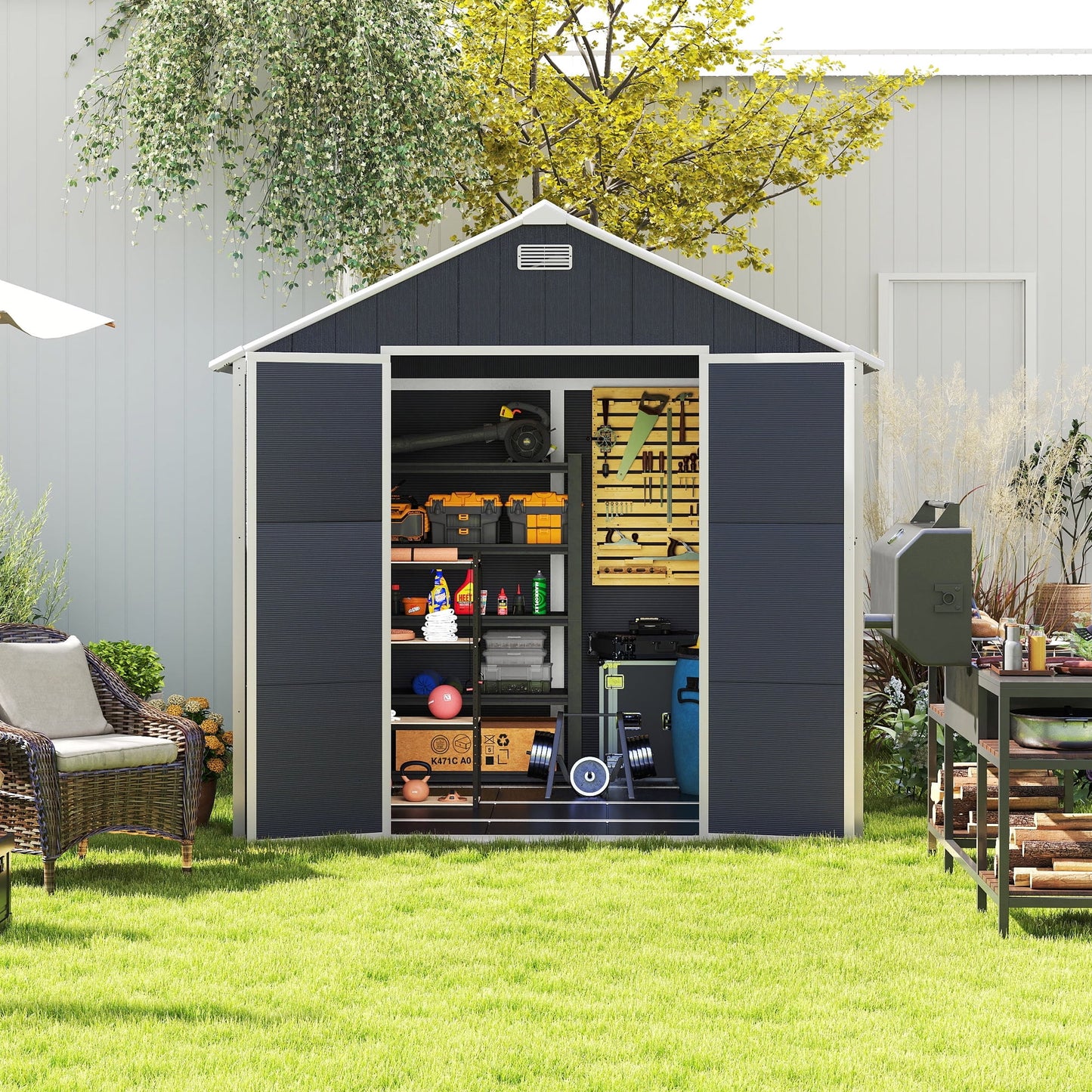 EcoSheds™ EXTRA LARGE Modern 8x8ft RESIN Outdoor Storage Shed