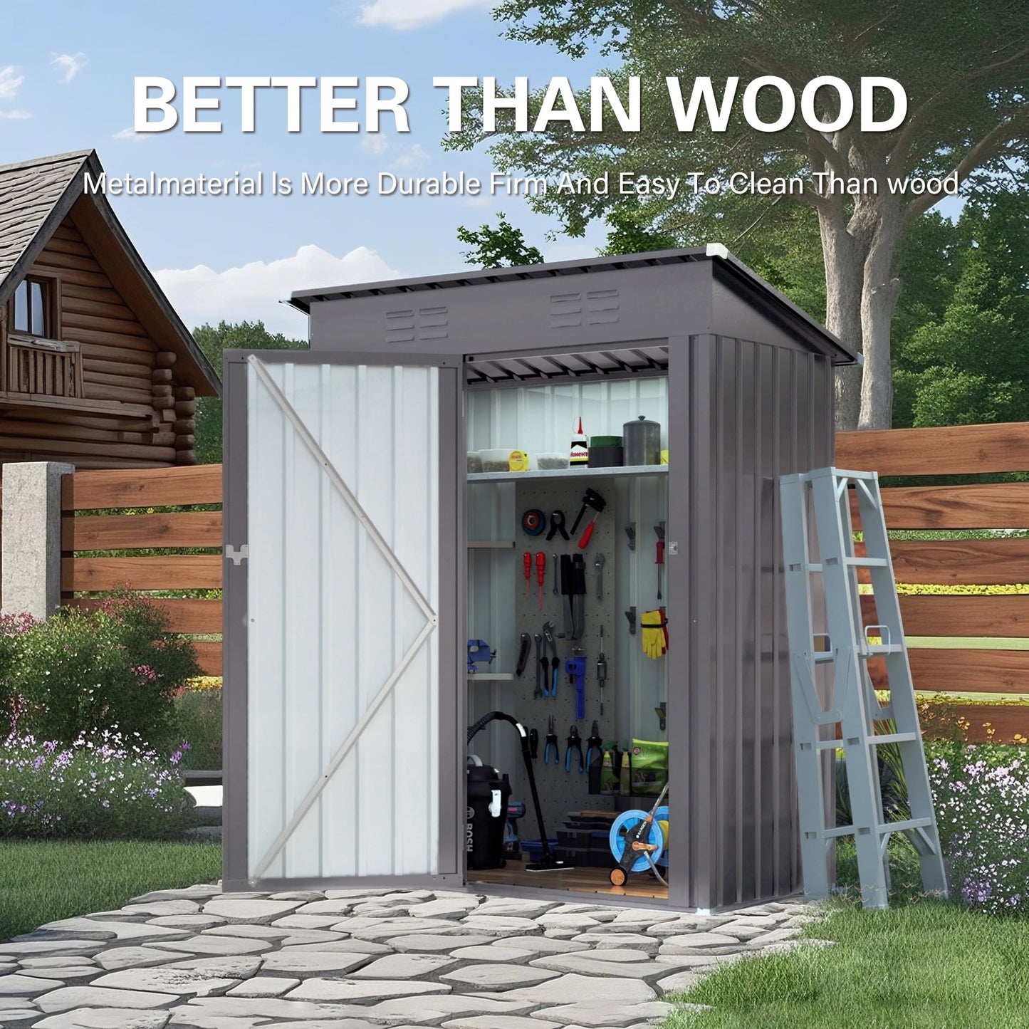 EcoSheds™ SMALL 5x3ft Gray METAL Outdoor Storage Shed