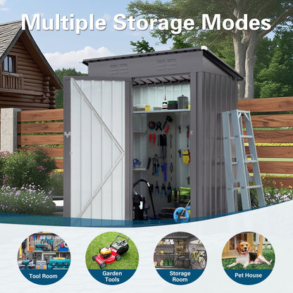 EcoSheds™ SMALL 5x3ft Gray METAL Outdoor Storage Shed
