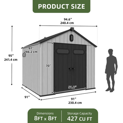 EcoSheds™ EXTRA LARGE Modern 8x8ft RESIN Outdoor Storage Shed